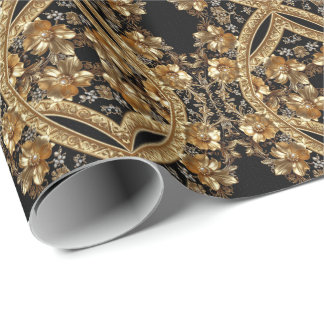 Goldenes verziertes Blumen-Geschenkpapier Geschenkpapier