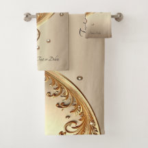 Goldenes verziertes Blumenhandtuch-Set