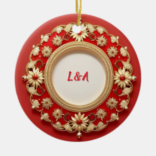 Goldenes verziertes florales Kreisdesign Keramik Ornament