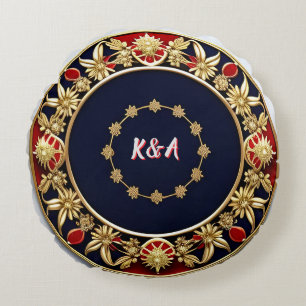 Goldenes verziertes florales Kreisdesign Rundes Kissen