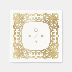 Goldenes verziertes Oldtimer-Hochzeitsmonogramm Serviette