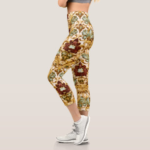 Goldenes viktorianisches florales Damast mit Salbe Capri Leggings