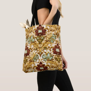 Goldenes viktorianisches florales Damast mit Salbe Tasche