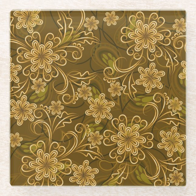 Goldenes Vintages Blumenmuster Glasuntersetzer (Vorderseite)