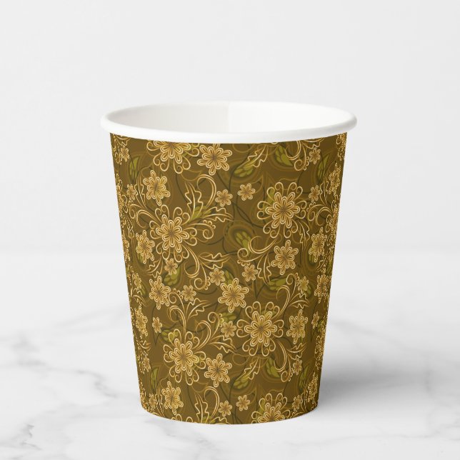 Goldenes Vintages Blumenmuster Pappbecher (Links)