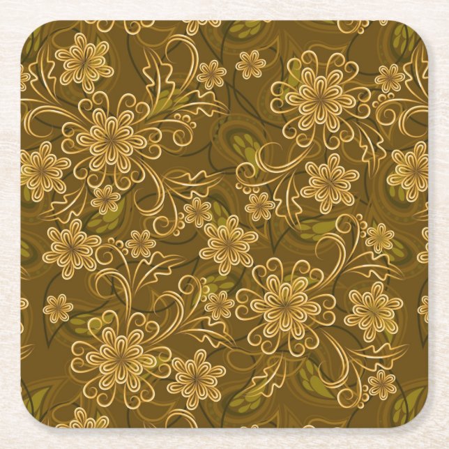 Goldenes Vintages Blumenmuster Rechteckiger Pappuntersetzer (Vorderseite)