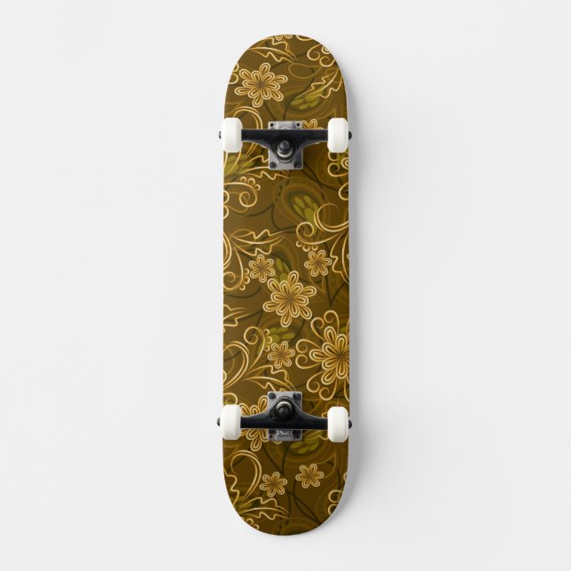 Goldenes Vintages Blumenmuster Skateboard (Vorderseite)