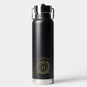 Goldenes Wappen-Crest-Krone-Monogramm Trinkflasche