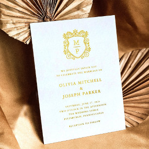 Goldenes Wappen   Elegante Hochzeit Folieneinladung