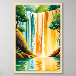Goldenes Wasserfall Malerei mit Felsvorsprung Poster