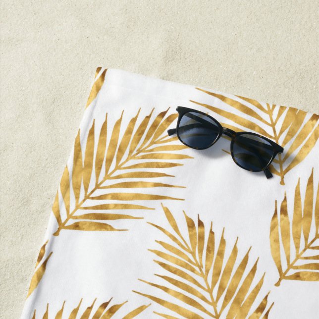 Goldenes Watercolor Palm Fronds Muster Strandtuch (Beispiel)