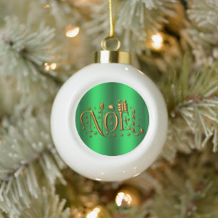 Goldenes Weihnachten auf Grün Keramik Kugel-Ornament