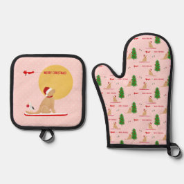 Goldenes Weihnachten Pink Beach Day Oven Mitt Set