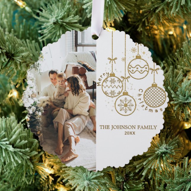 Goldenes Weihnachtsgeschmacksbälle Foto Ornament Karte (Insitu (Baum))