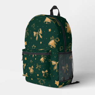Goldenes Weihnachtsglocken- und Schleifenmuster Bedruckter Rucksack