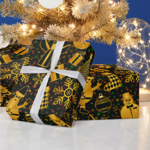 Goldenes Weihnachtsmann-Schneemann-Engel-Geschenk Geschenkpapier