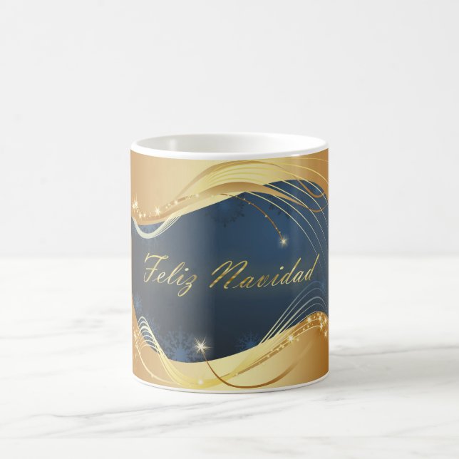 Goldenes Weihnachtsmotiv mit blauem Hintergrund... Kaffeetasse (Mittel)