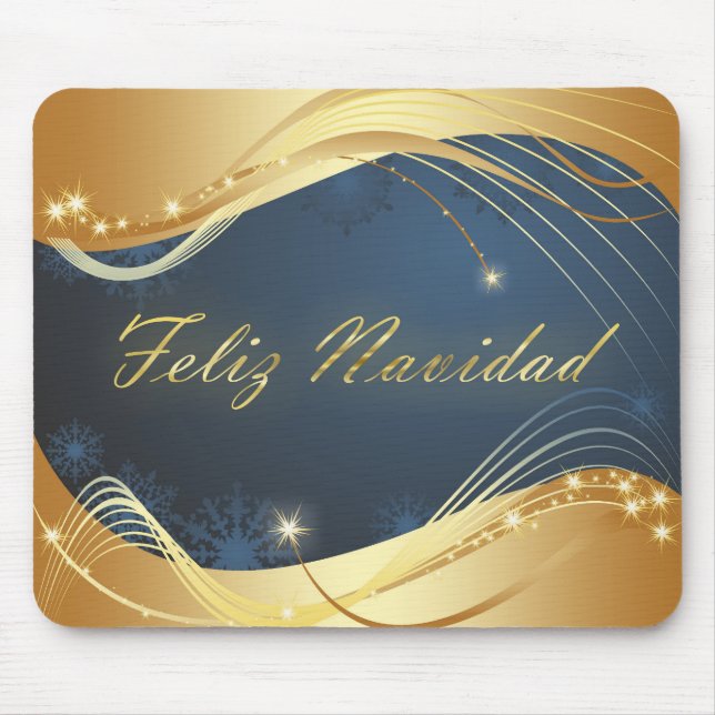 Goldenes Weihnachtsmotiv mit blauem Hintergrund... Mousepad (Vorne)