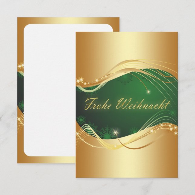 Goldenes Weihnachtsmotiv mit grünem Hintergrund Einladung (Vorne/Hinten)