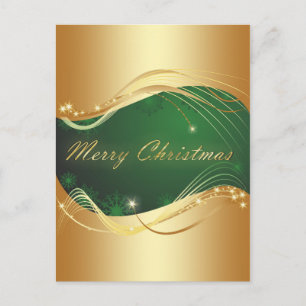 Goldenes Weihnachtsmotiv mit grünem Hintergrund Postkarte