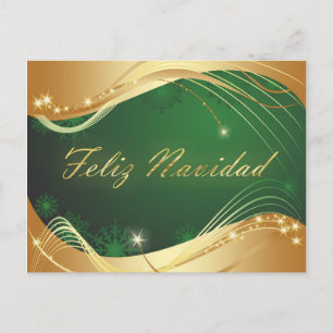 Goldenes Weihnachtsmotiv mit grünem Hintergrund Postkarte