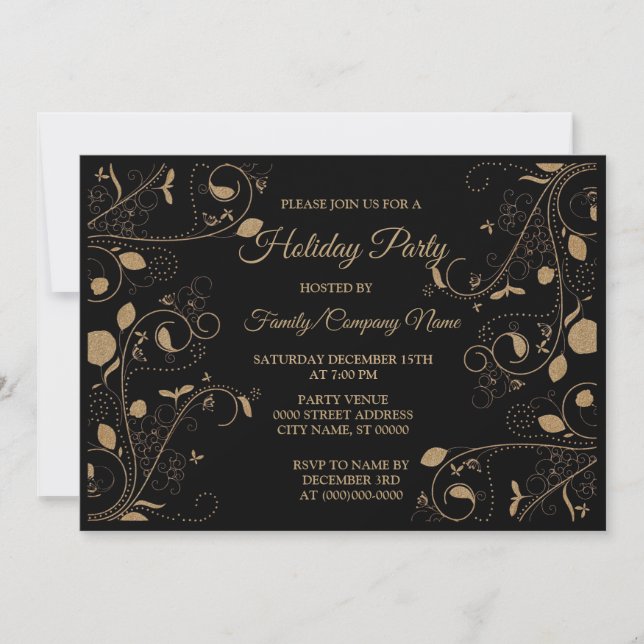 Goldenes Weihnachtsmuster Party Einladung (Vorderseite)
