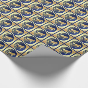 Goldenes Weihnachtspferd auf Blau auf den Goldplä Geschenkpapier