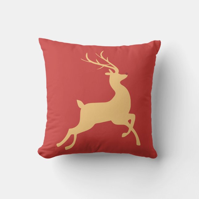 Goldenes Weihnachtsren-Springen Kissen (Vorderseite)