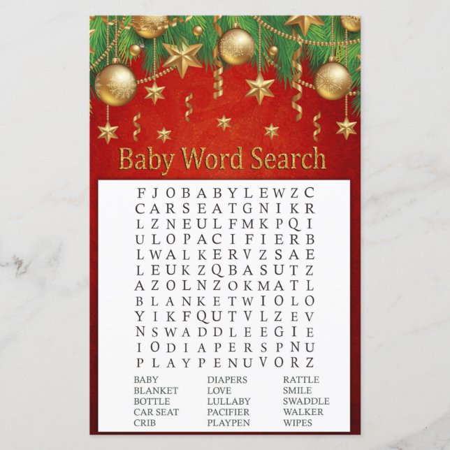 goldenes Weihnachtsspielzeug Baby Shower Word Sear (Vorderseite)