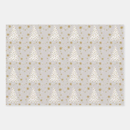 Goldenes Weißes Elegantes Einfaches Illustriertes Geschenkpapier Set