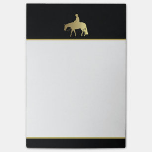 Goldenes Western-Vergnügens-Pferd auf Schwarzem Post-it Klebezettel