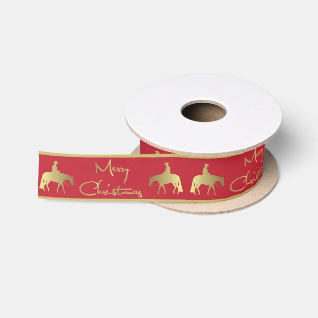 Goldenes Western-Vergnügens-Pferderot-Weihnachten Satinband (Spule)