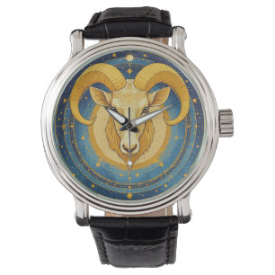 Goldenes Widder-Sternzeichen-Schild Armbanduhr