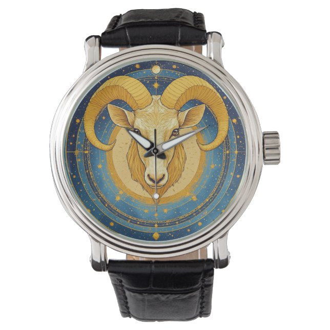 Goldenes Widder-Sternzeichen-Schild Armbanduhr (Vorderseite)