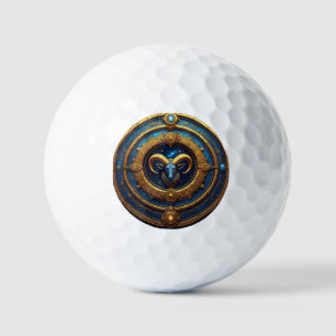 Goldenes Widder-Sternzeichen-Schild Golfball