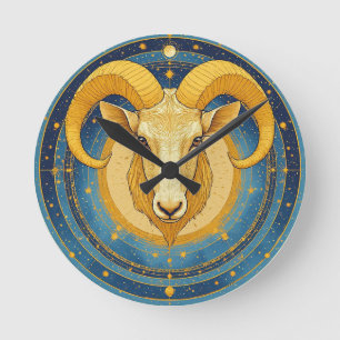 Goldenes Widder-Sternzeichen-Schild Runde Wanduhr