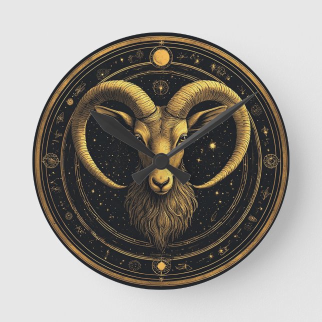 Goldenes Widder-Sternzeichen-Schild Runde Wanduhr (Vorderseite)