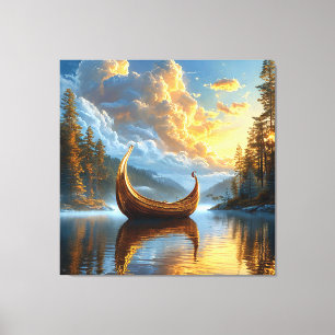 Goldenes Wikinger-inspiriertes Boot, das auf dem M Leinwanddruck