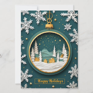 🎁 Goldenes Winterdorf-Ornament Festliches Grün Karte