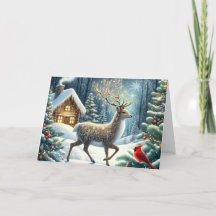 Goldenes Winterhirsch-Weihnachtsgrußkarte