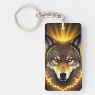 Goldenes Wolfsgesicht Kunst, das strahlende Energi Schlüsselanhänger