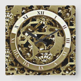 Goldenes Zahnradmuster für die Acrylwand Quadratische Wanduhr
