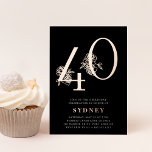Goldenes Zeitalter | 40. Geburtstag Party Rose Gol Folieneinladung<br><div class="desc">Feiern Sie ihren Meilenstein Geburtstag mit diesen schicken 40. Geburtstagsfeiern mit "40" in realer Rose Goldfolie mit Blume geschmückt. Personalisieren Sie Ihre Party-Details in eleganter Weißschrift. Eine schicke und erstklassige Wahl für fabelhafte 40. Geburtstagsfeiern!</div>