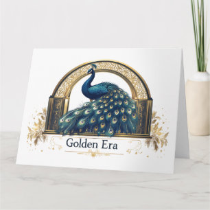 Goldenes Zeitenlogo mit elegantem Pfauendesign Karte