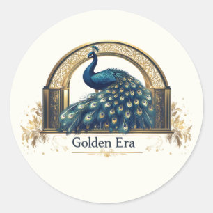Goldenes Zeitenlogo mit elegantem Pfauendesign Runder Aufkleber