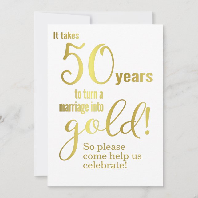 Goldenes Zitat zum 50. Jahrestag der Hochzeit Einladung (Vorderseite)