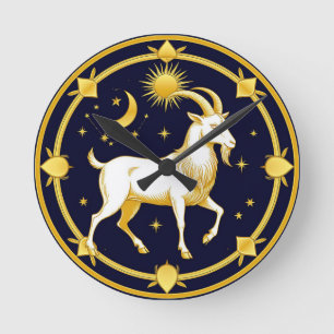 Goldenes Zodiac Steinbock-Design Runde Wanduhr