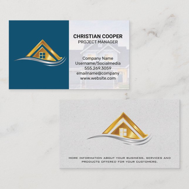 Goldenes Zuhause-Logo | Eigenschaften für Real Anw Visitenkarte (Vorne/Hinten)