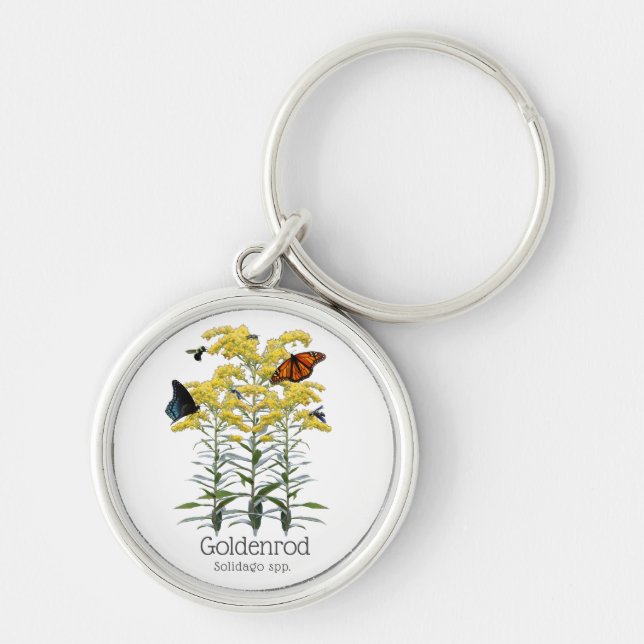 Goldenrod Solidago Wildblume und Bestäuber Schlüsselanhänger (Vorne)