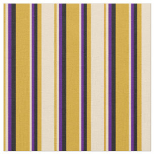 Goldenrod, Tan, Indigo und Schwarze Linien Stoff